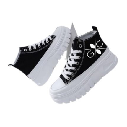 Classic High Top Platform Sneakers in Black and White