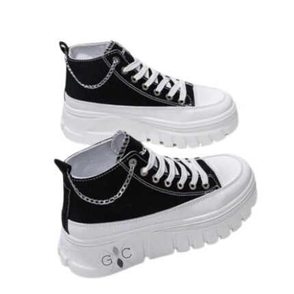 GXC High Top Canvas Platform Sneakers with Silver Chain
