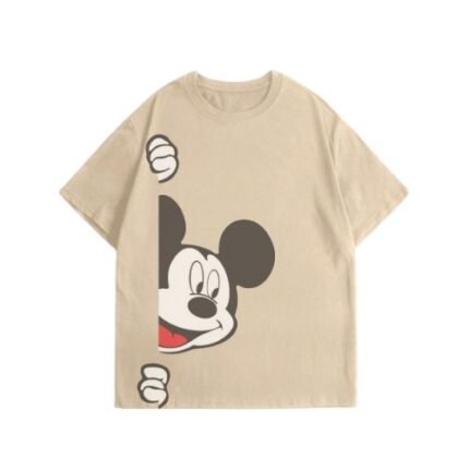 Cheerful Mickey Mouse Graphic Beige T-Shirt