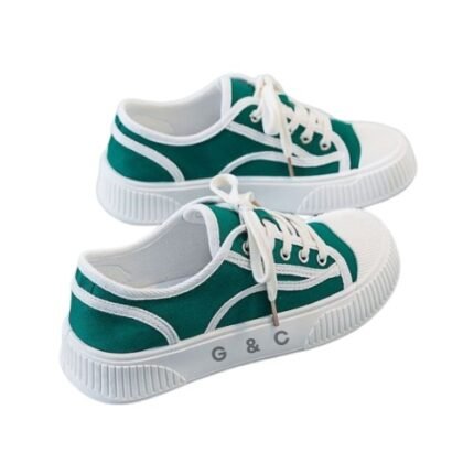 G&C Unisex Green and White Canvas Lace-Up Sneakers