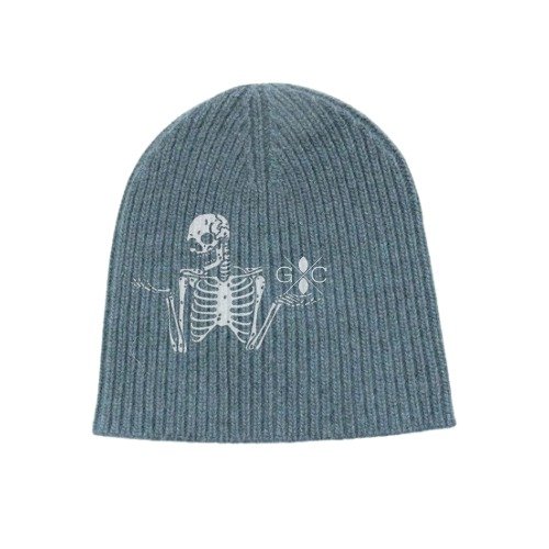 Gothic Elegance Rib-Knit Beanie with Skeleton Embroidery