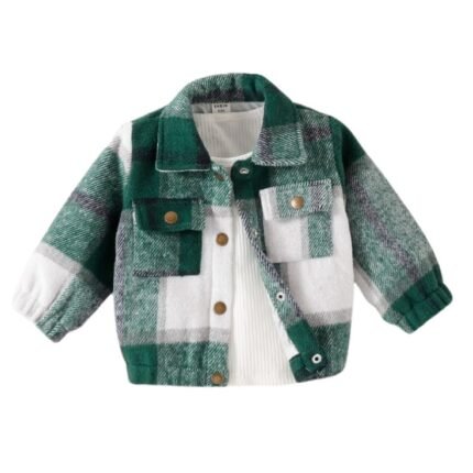 Toddler’s Green and White Plaid Fleece Jacket