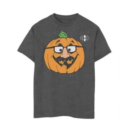 “Casual Grey T-Shirt with Pumpkin Graphic”